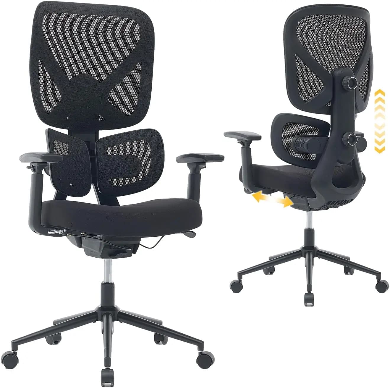 Sedia da Ufficio Ergonomica con Schienale Alto in Rete, Supporto Lombare Dinamico a Doppia Zona, Braccioli 3D, Comoda Sedia da Scrivania per Home Office (Nera)