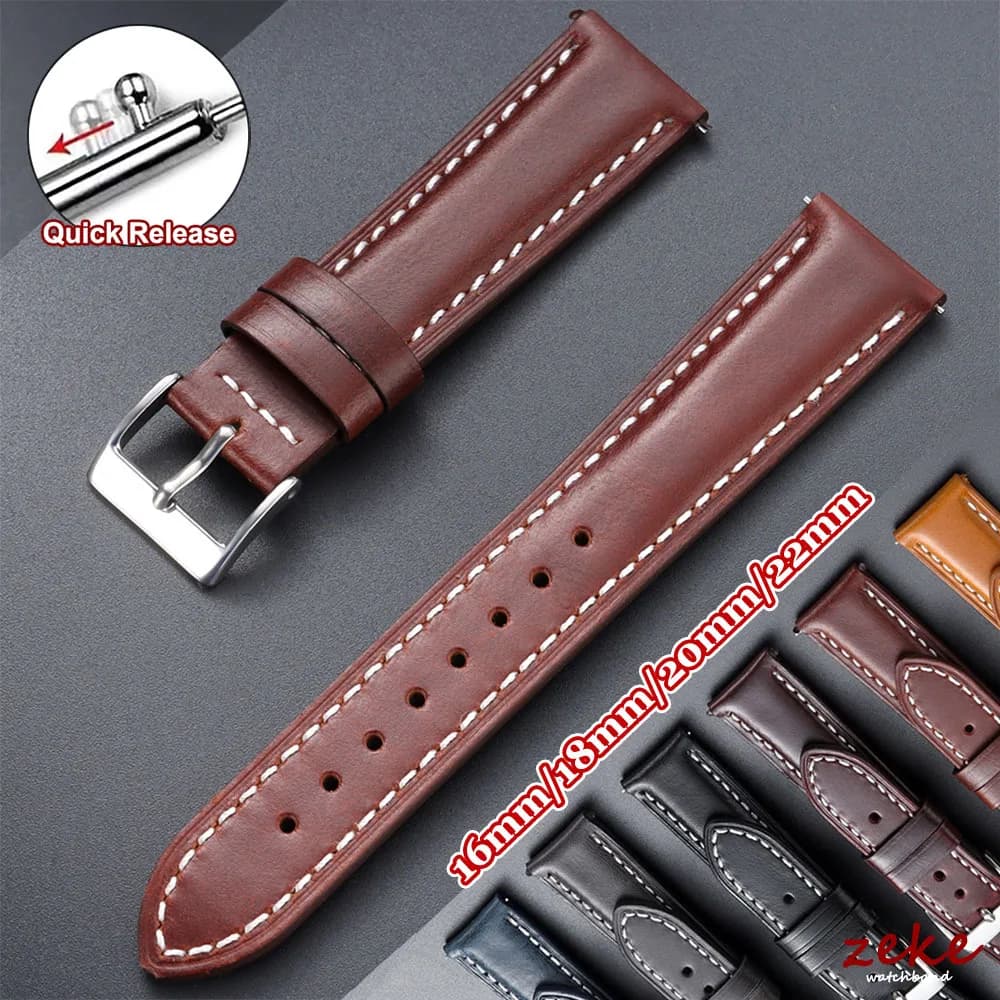 Vintage Oil Wax Leather Watch Strap Universal 16mm 18mm 20mm 22mm Wristband Brown Head Layer Cowhide Watch Band with Pin Buckle