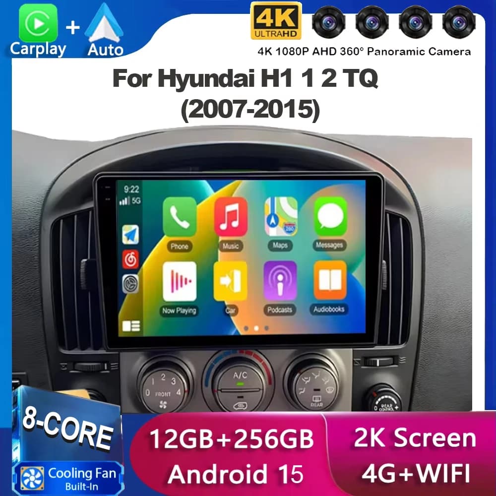 Android 15 multimedia video player car radio GPS CarPlay stereo sound 2007-2015 model For Hyundai H1 II 2TQ supporting 4G 2K