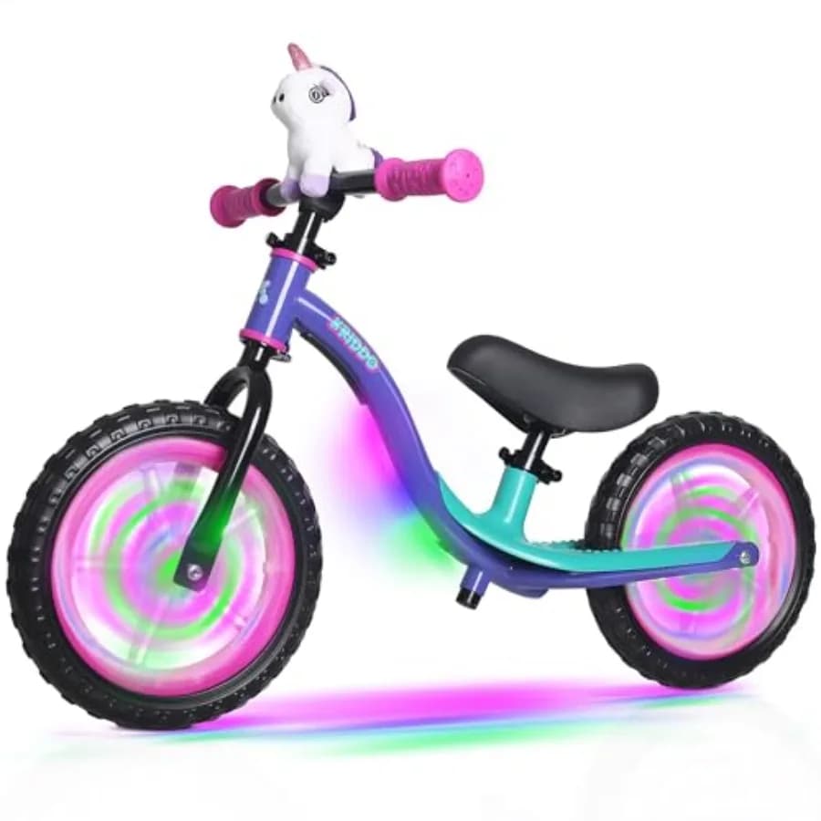 Bicicletta senza pedali per bambini da 2 a 5 anni, telaio in alluminio, multicolore, sella e manubrio regolabili senza attrezzi con luci colorate