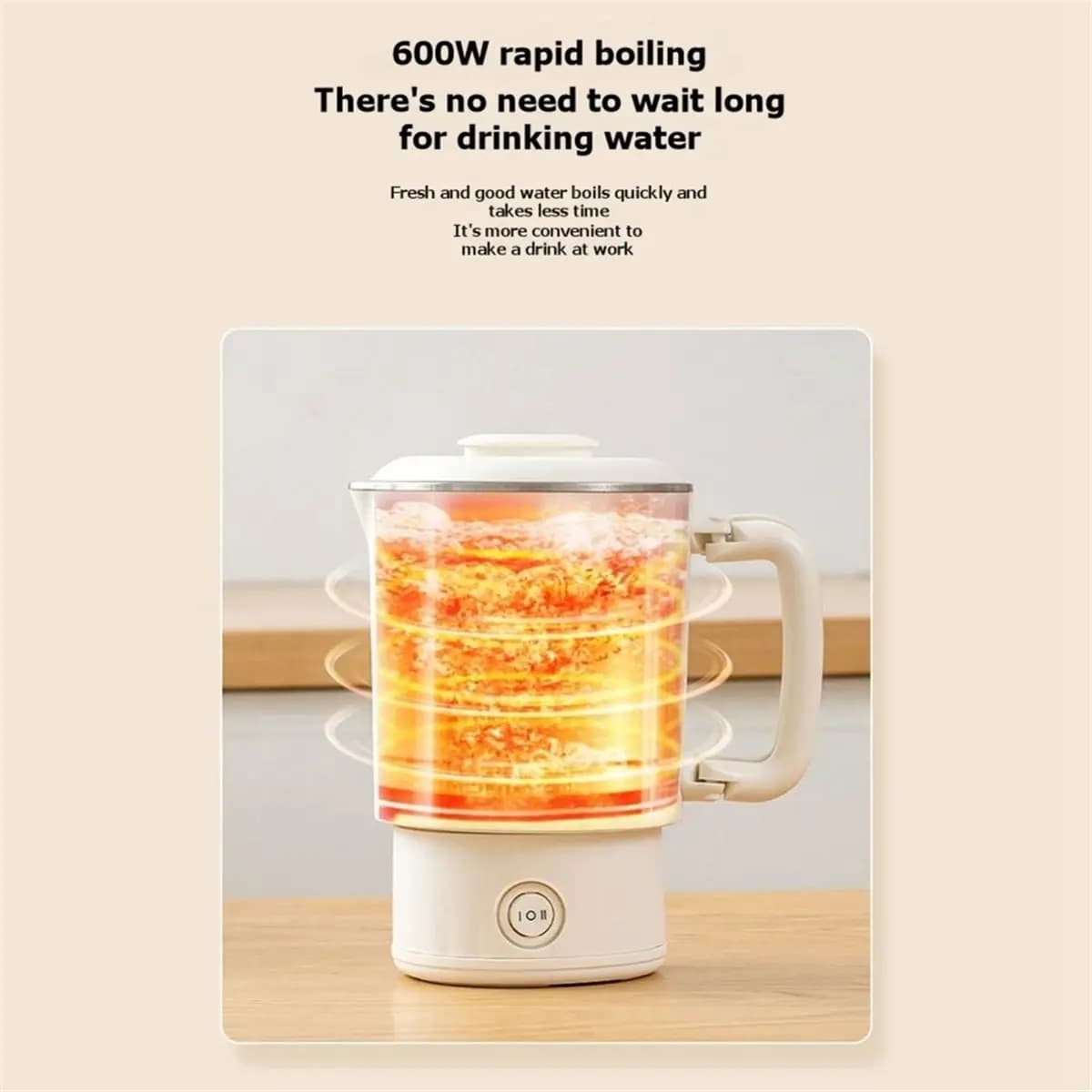 [HIHI] 0.8L Steel Multi Functional Foldable Water Pot 600W Portable Health Electric Kettle for Travel Outdoor EU Plug