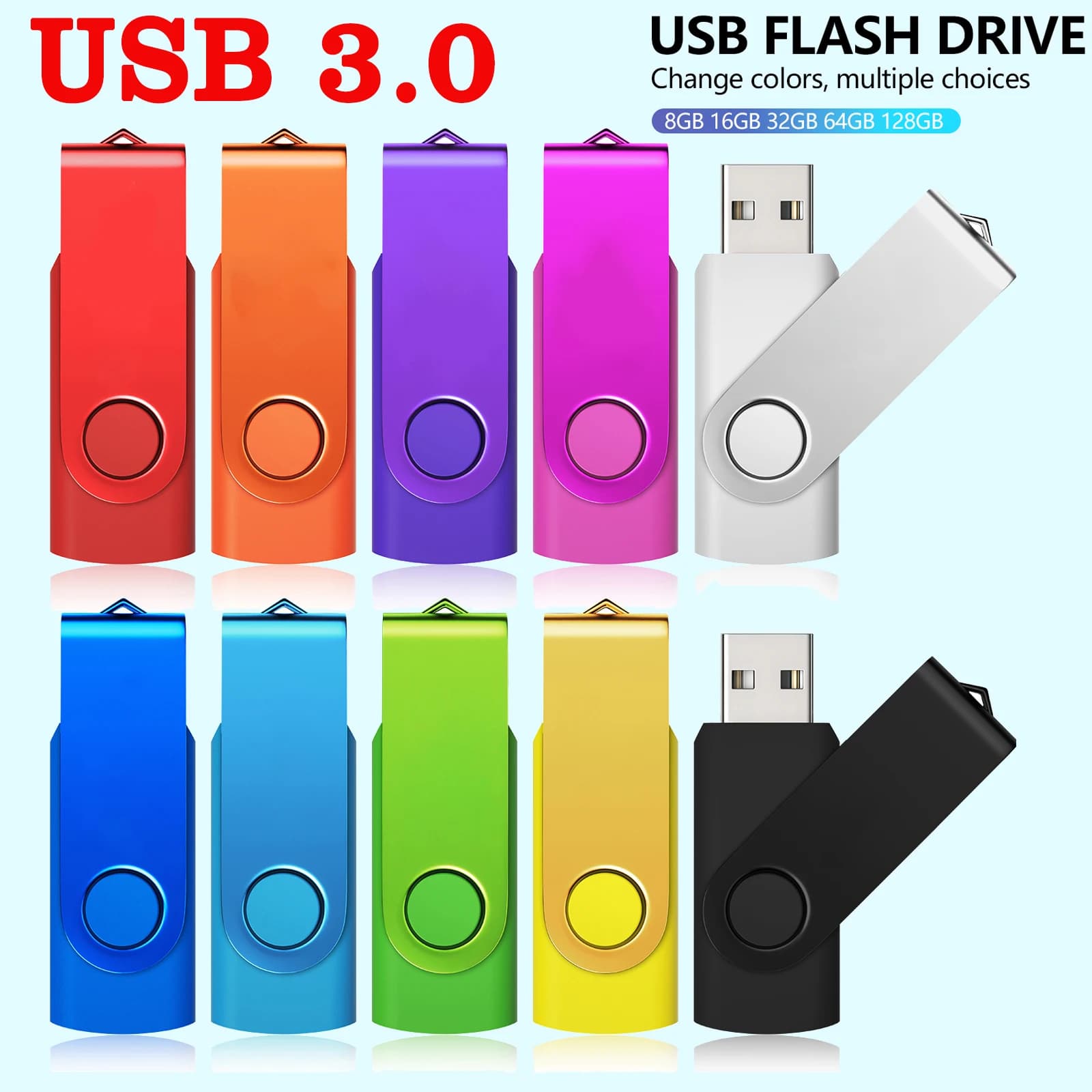 JASTER USB 3.0 Flash Drive Mini in plastica da 128 GB Pen drive ad altissima velocità Memory stick girevole da 8 GB 16 GB 32 GB 64 GB USB stick Regalo