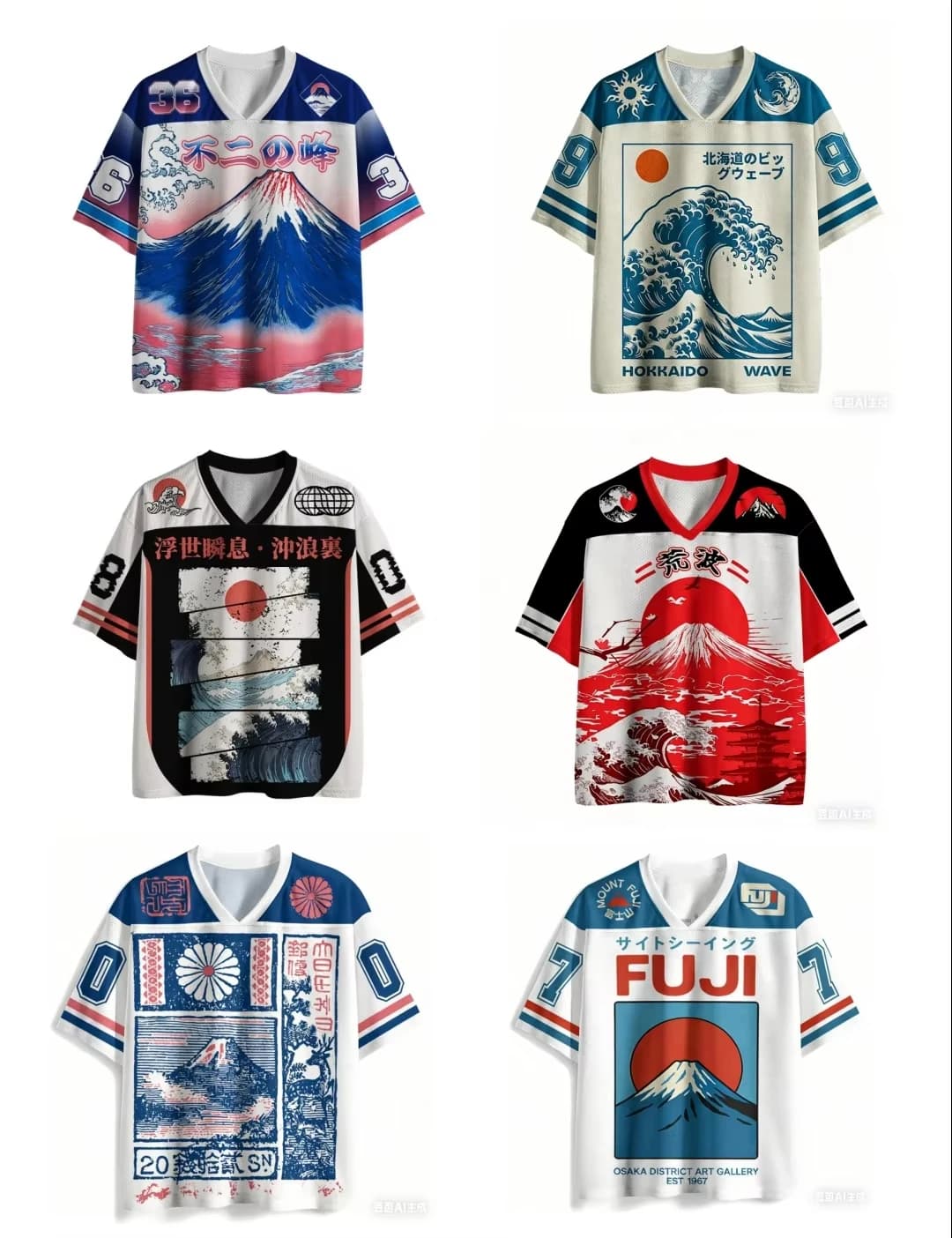 Nuova Maglietta in Jersey con Stampa 3D Stile Harajuku Y2K, Motivo Monte Fuji, Hokkaido Retro Ukiyo-e, Scollo a V e Maniche Raglan per Adulti e Bambini