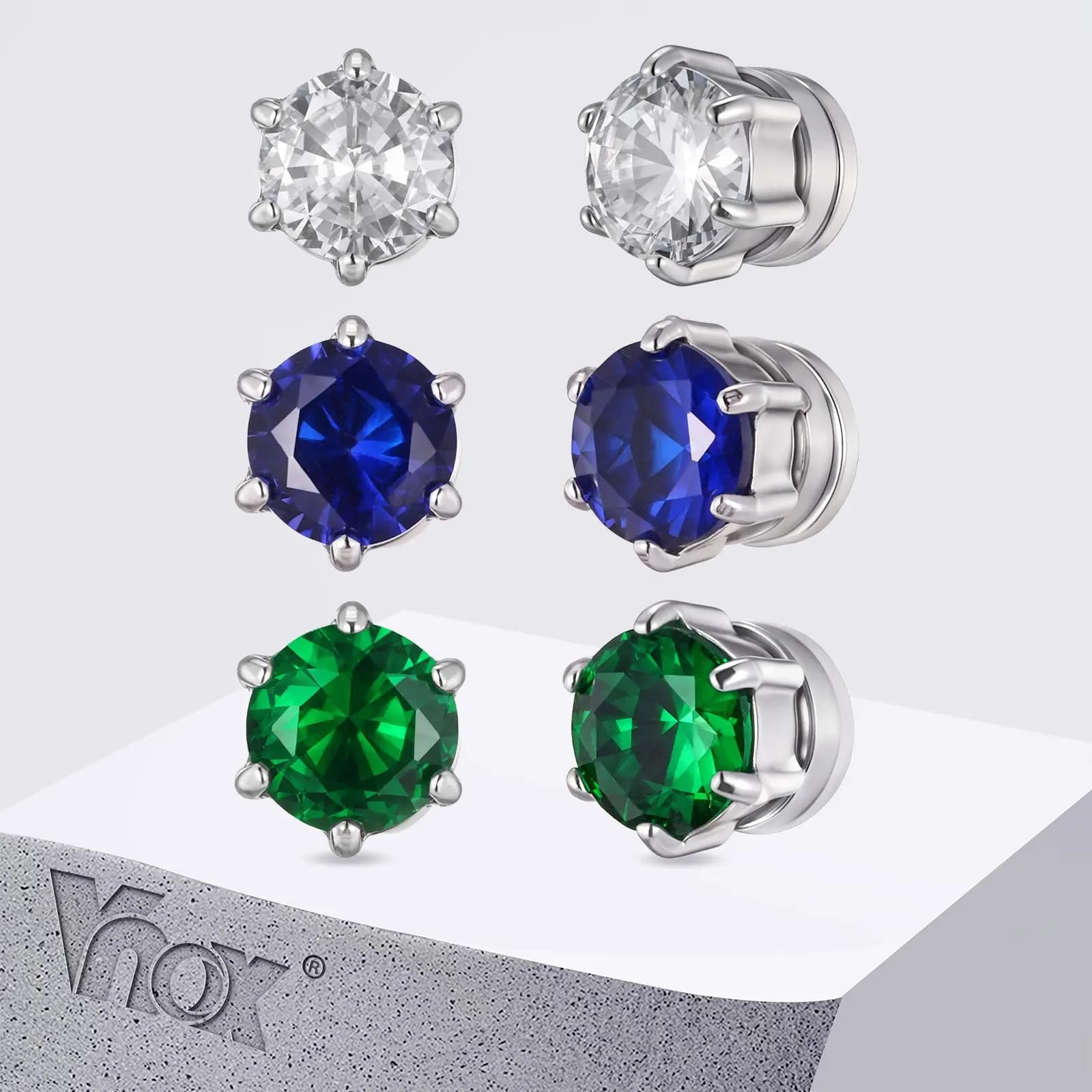 Vnox Six Claw Zircon Magnetic Clip Earrings for Men Women, Stainless Steel Non-Pierced Clip-on Earrings, Cubic Zirconia Ear Gift