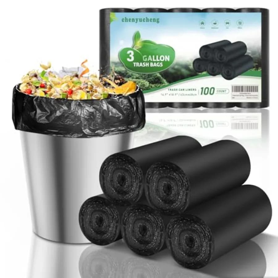 3 Gallon Small Black Trash Bags Bathroom Biodegradable 100Count Mini Garbage Bags, 12 Liter Waste Basket Liners, Unscented Kitc