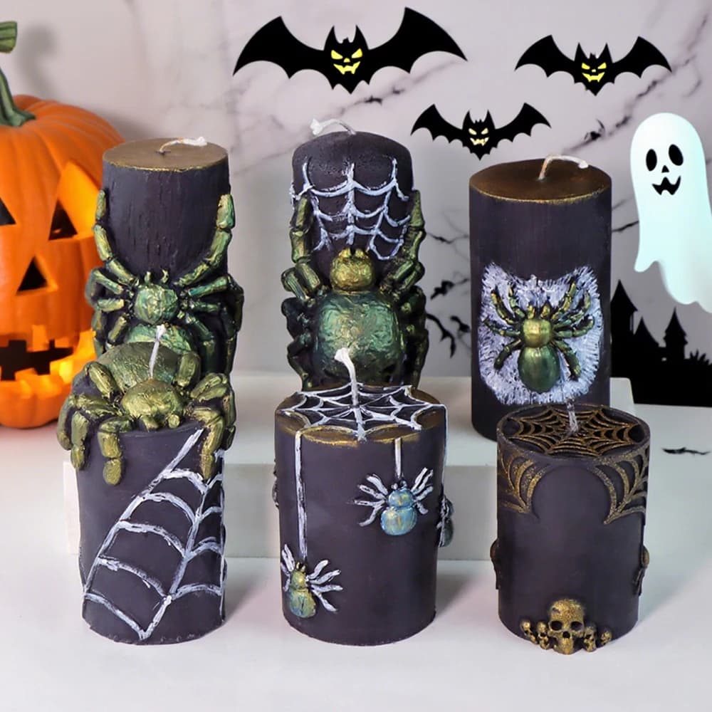1pc Spider Pillar Candles Mold Cylinder Candle Silicone Mold for Candle Soap Making Halloween Gothic Home Decoration
