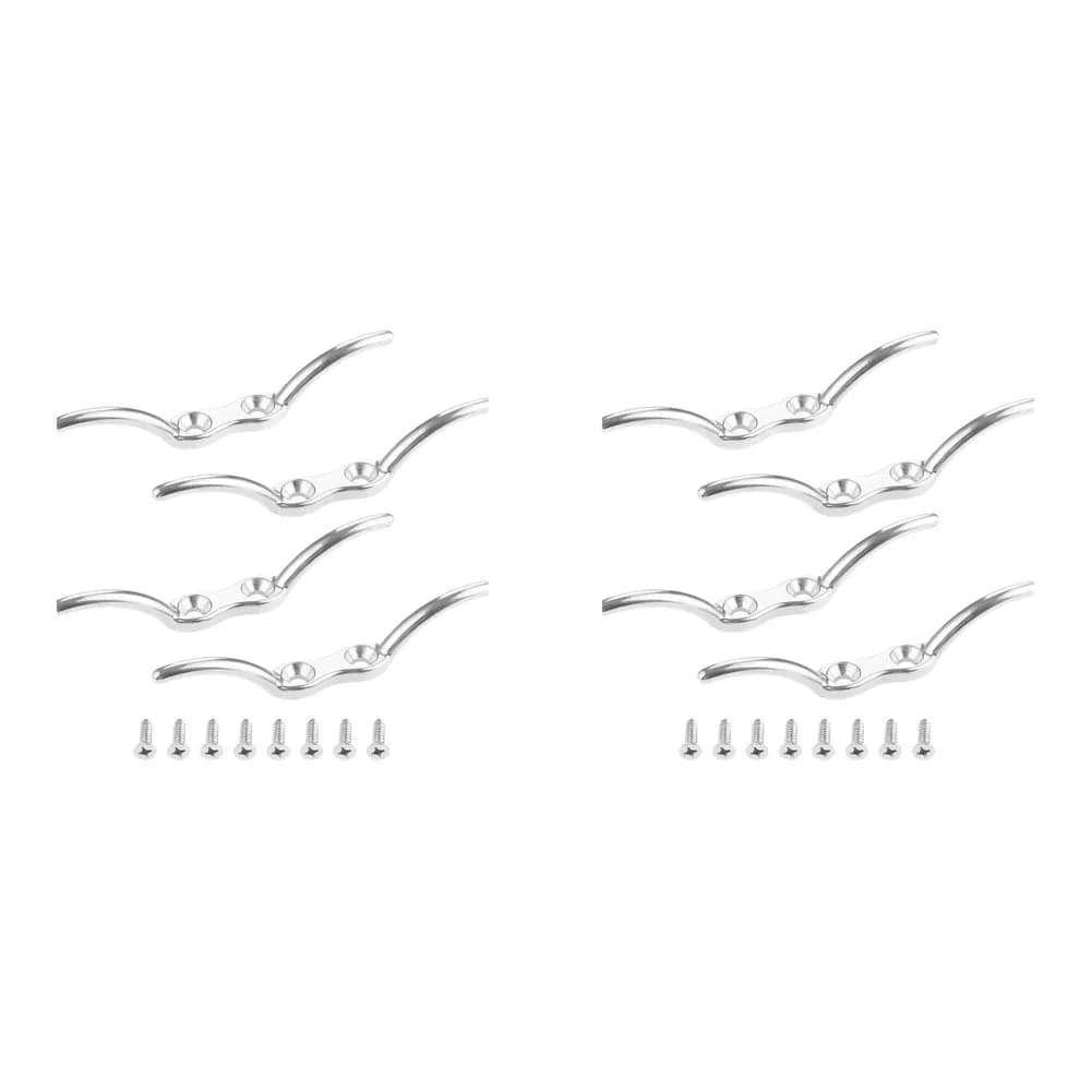 8PCS Large Stainless Rope Cleat Hook Flag Pole Parts FOR Horn Hooks Heavy-Duty No Drill Mount Marine Grade For Blinds/flag Poles
