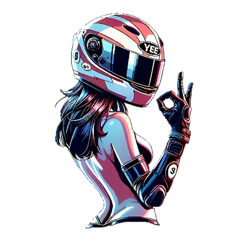 2D Wall decal Motorcycle Plate with Race Girl, Waterproof and Self-adhesive, for Helmet, Bike, Car, Laptop