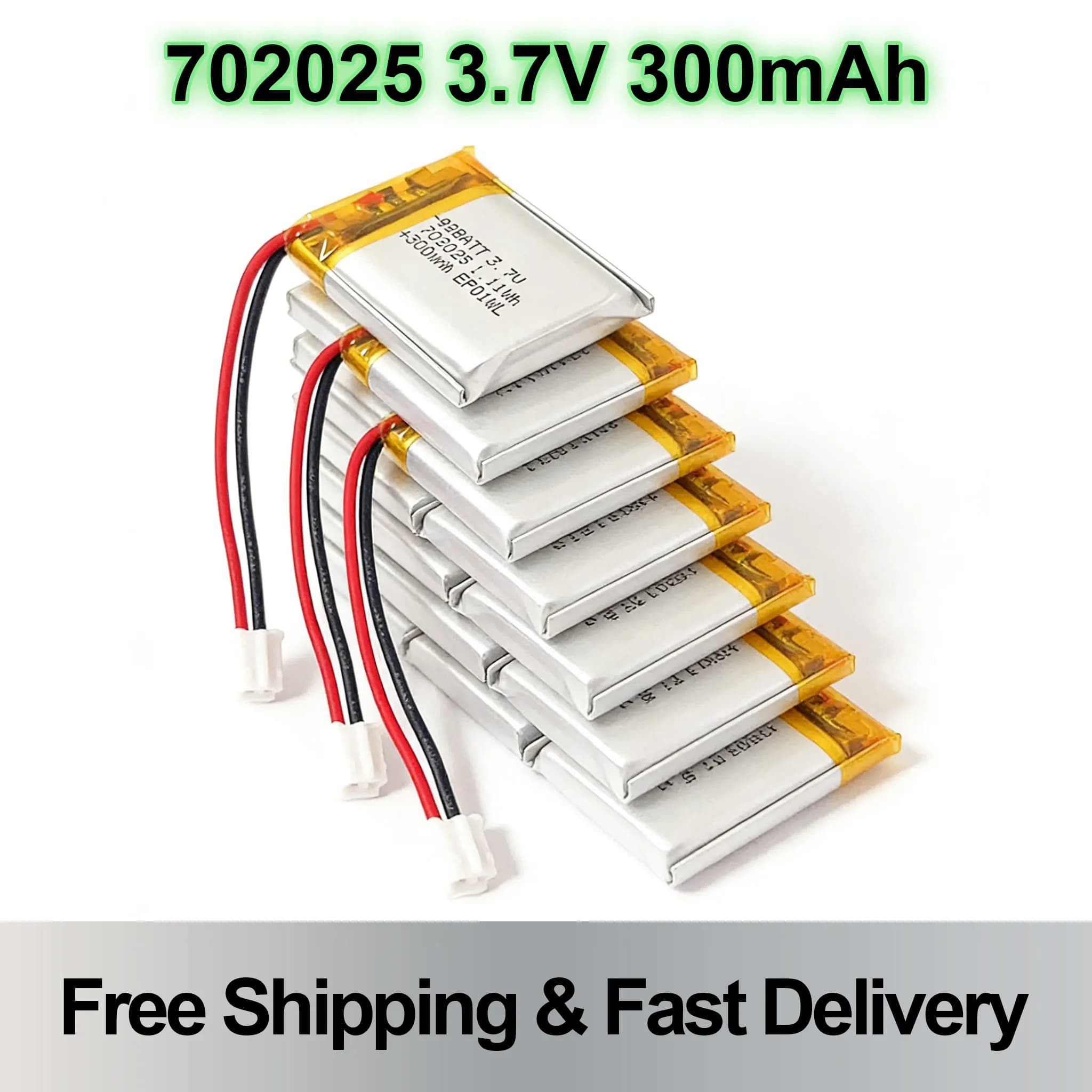 Batteria ricaricabile ai polimeri di litio Li Po 702025 3.7V 300mAh di ricambio per cuffie Bluetooth, altoparlanti, mouse wireless, MP3/4