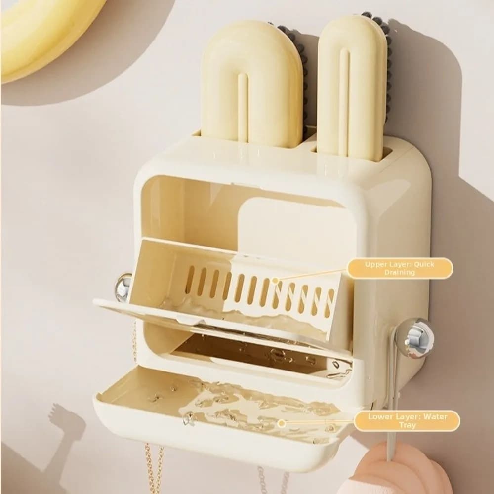 Set di Spazzole 3 in 1 per Vestiti e Scarpe Senza Foratura, Salvaspazio, Montaggio a Parete, con Scatola Portasapone Ribaltabile in Plastica per Uso Domestico