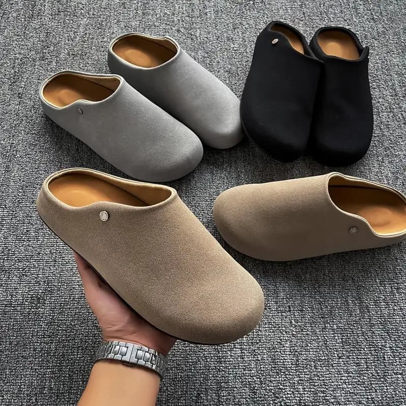 MPPMCK Men's Slip-On Office Shoes Soft Bottom Half Slippers Casual Synthetic Leather Upper Wear Resistant Rubber Outsole