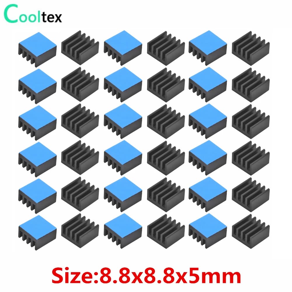 Aluminum heat sink 50 pieces 8,8x8,8x5 mm for IC electronic Raspberry pi with thermal conductive tape
