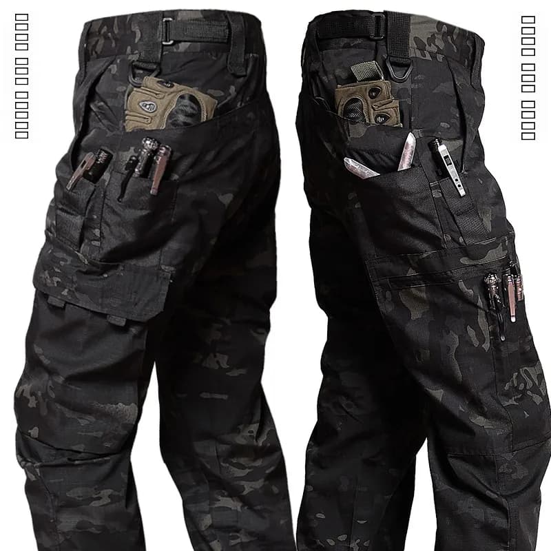Pantaloni Tattici da Lavoro Mimetici da Uomo, Asciugatura Rapida, Stile Militare, con Cintura Utility, Gamba Dritta, Casual, Moda Urbana