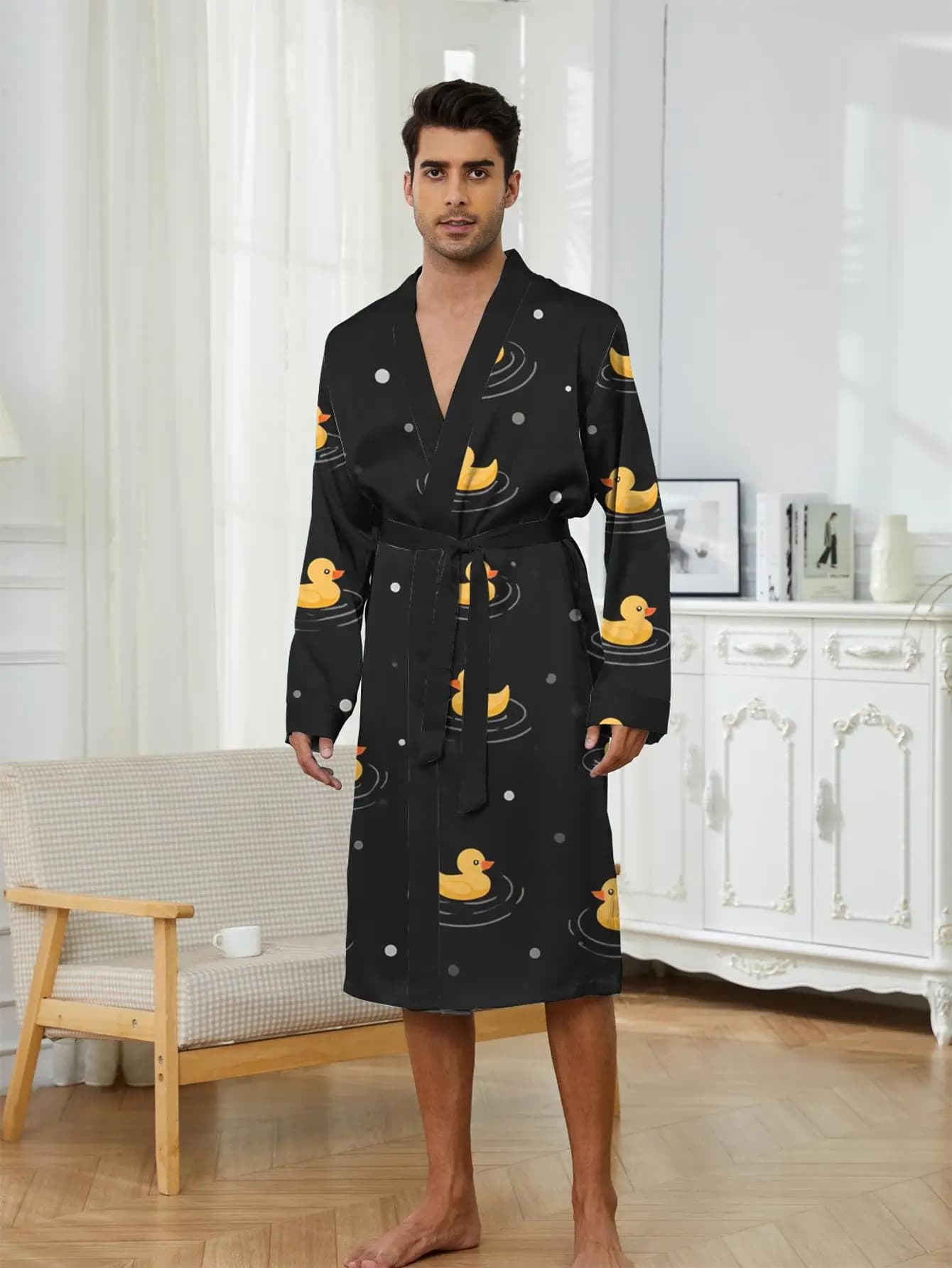 1 Pezzo Vestaglia da Uomo Primavera/Estate 2026, in Poliestere con Stampa Grafica 3D, Camicia da Notte e Accappatoio