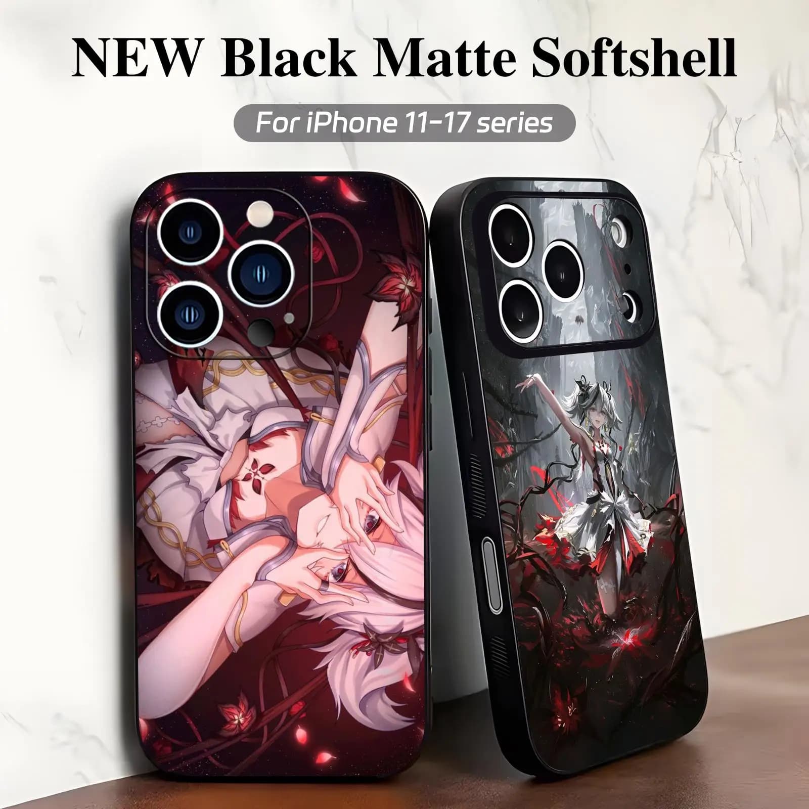 Phone Case For iPhone17 16 16e 15 14 13 12Plus Mini Pro Max Anti-Drop Soft Black Case Wuthering Waves CAMELLYA