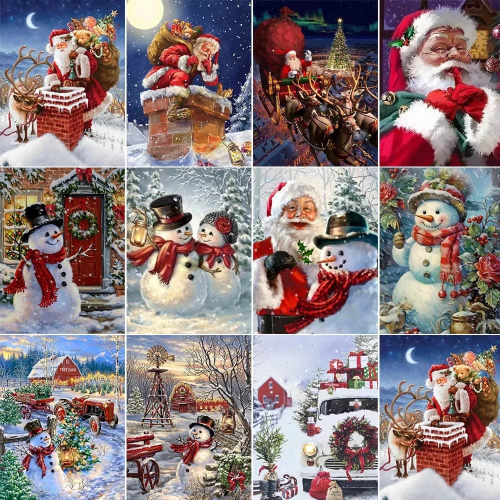 Cartoon Snowman Painting By Numbers Diy Gift for Kids Children Acrylic Paint Kit Christmas Picture with Number Drawing on Canvas
