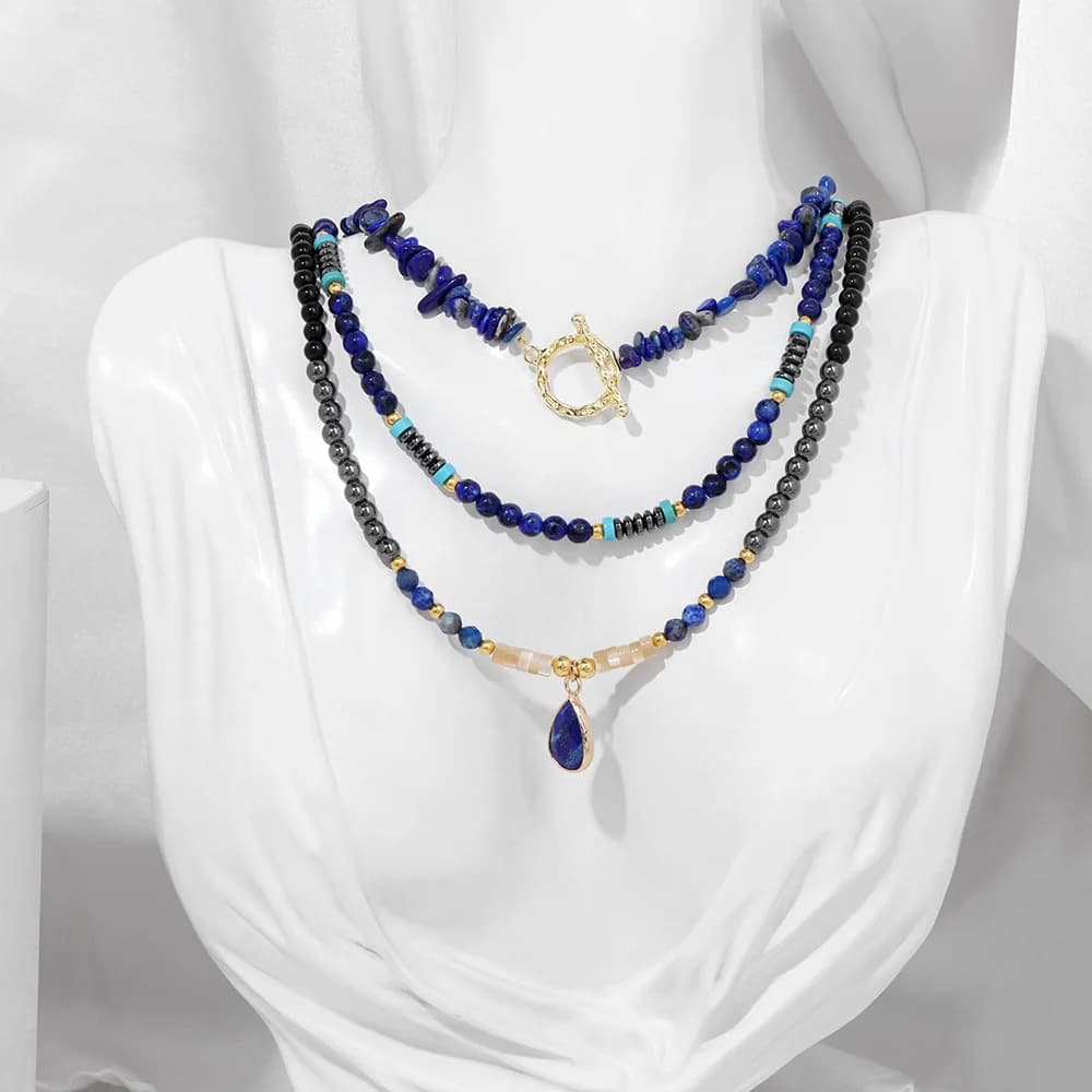 Collane con perline di pietra con ciondolo a goccia Set collana con ciondolo in Quart di lapislazzuli naturale gioielli Vintage femminili di energia per le donne