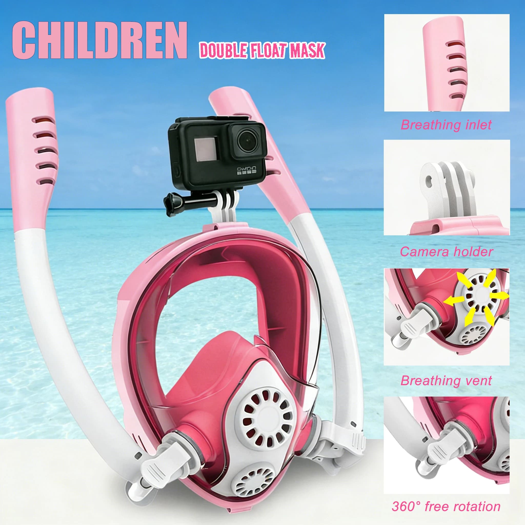Professional Snorkeling Mask for Kids 180 ° Snorkeling Mask Full Face Panoramic View Large Eye Snorkeling Glasses Swimming for Kids