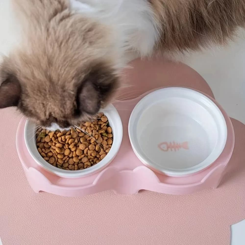 Ciotola per gatti colorata Ciotola doppia Pentola per cibo per gatti in ceramica Protezione cervicale Ciotola per alimentazione per animali domestici diagonale con piede alto per l'alimentazione potabile
