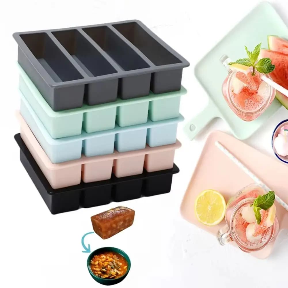 Nuovo 4 griglie di stoccaggio gigante per salsa alimentare con coperchio Vassoi per congelatore in silicone Vassoio per ghiaccio per zuppa extra large Stampi per congelamento alimentare Ghiaccio