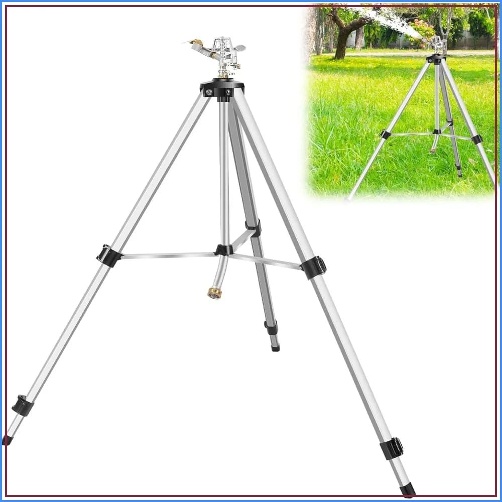 Heavy Duty Impact Sprinkler on Tripod Base, 50" Tall, 360° Rotation, Covers 90 Ft, Adjustable Height