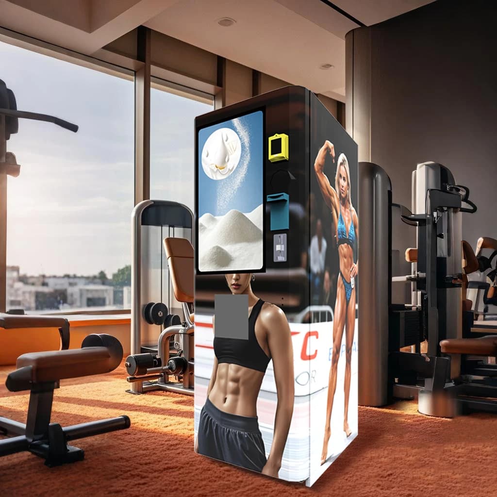 Token-Enabled 32-Inch Touchscreen Protein Shakes Drink Powder Vending Machine UVend Sanitization ADA Compliance Remote