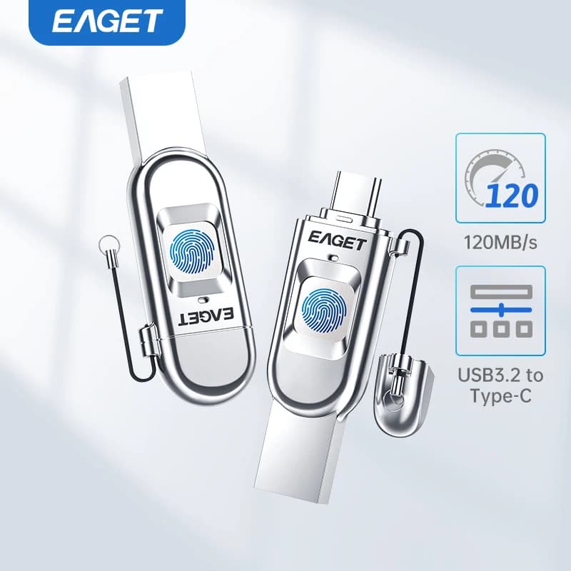 Chiavetta USB con crittografia di impronte digitali Eaget 32G 64G 128G 256G Tipo-C Chiavetta di crittografia dati USB 3.2 Disco di memoria USB