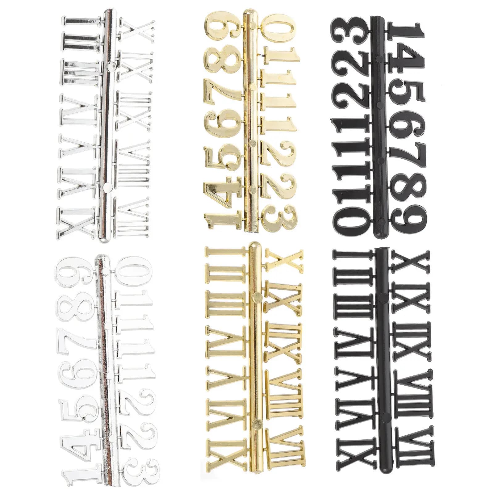 Kit di 6 Pezzi per Riparazione Campanelli Digitali, Numeri per Orologi da Parete Fatti a Mano, Numeri Arabi e Romani in Oro, Argento e Nero