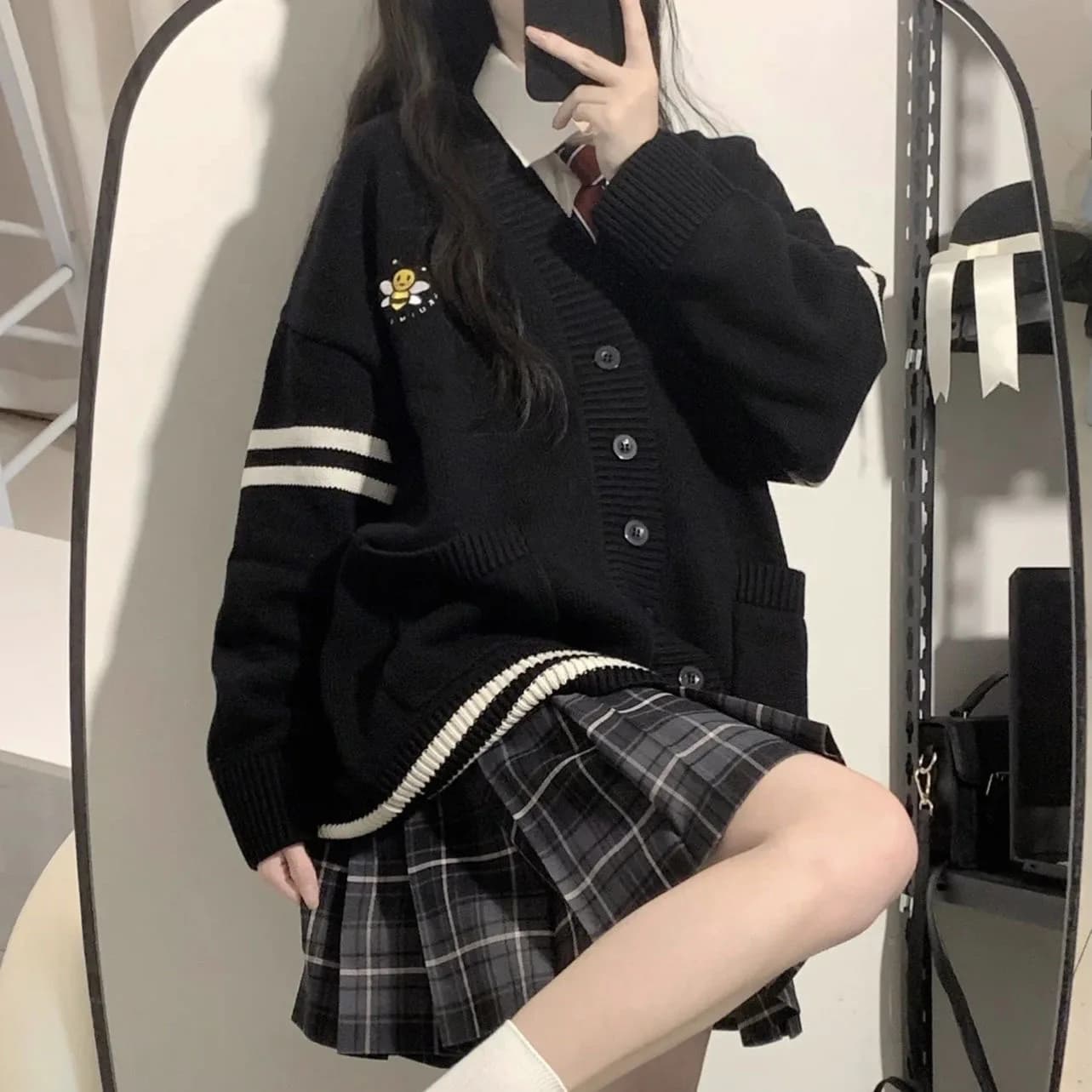 Women's Sle JK school skirt set, knitted cardigan, sweater, coat, pleated skirt, t-shirt set, student Faion