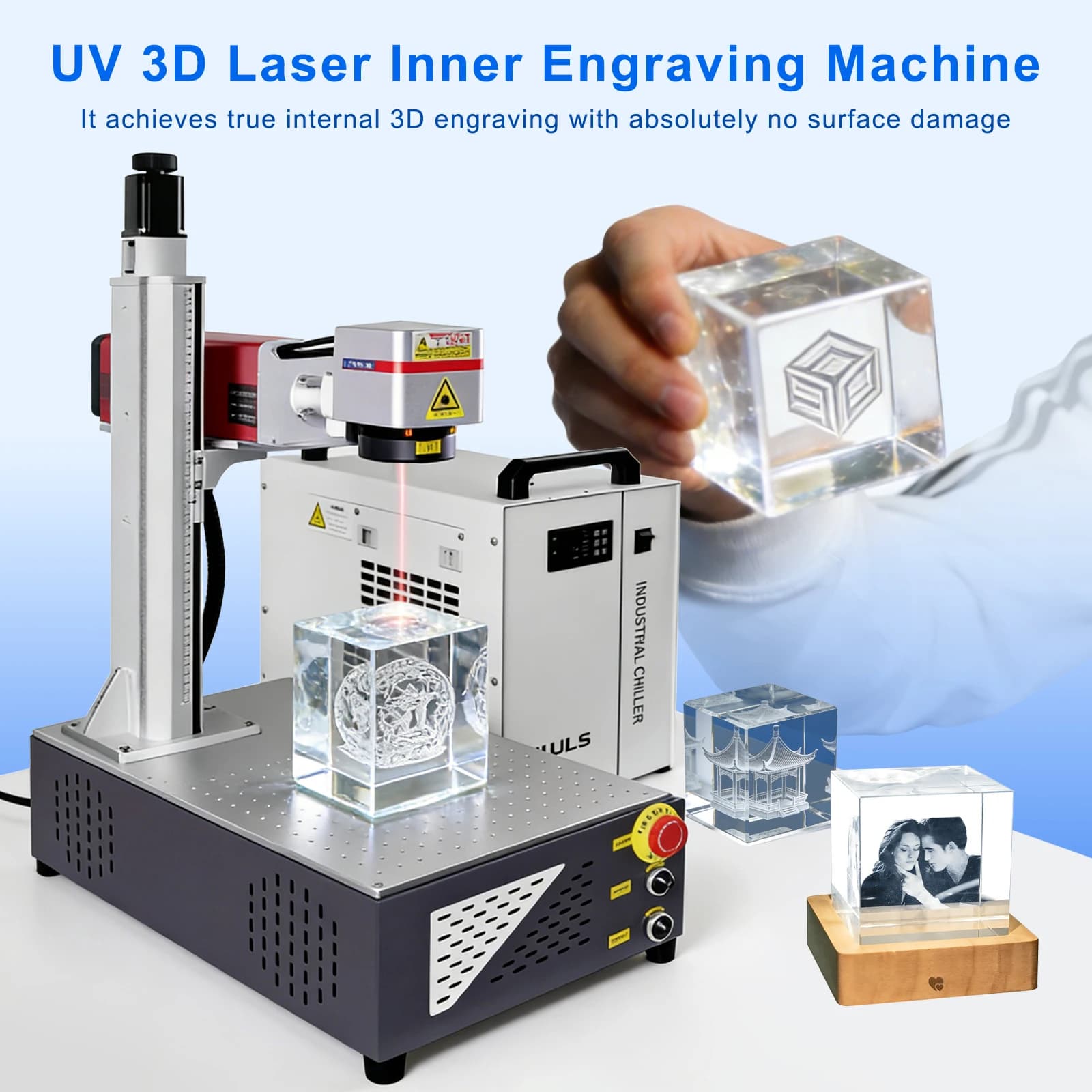 Macchina per Incisione Laser UV 3D 10W 5W, Marcatore Laser UV Interno 3D per Vetro, Cristallo, Metallo, Plastica, Legno