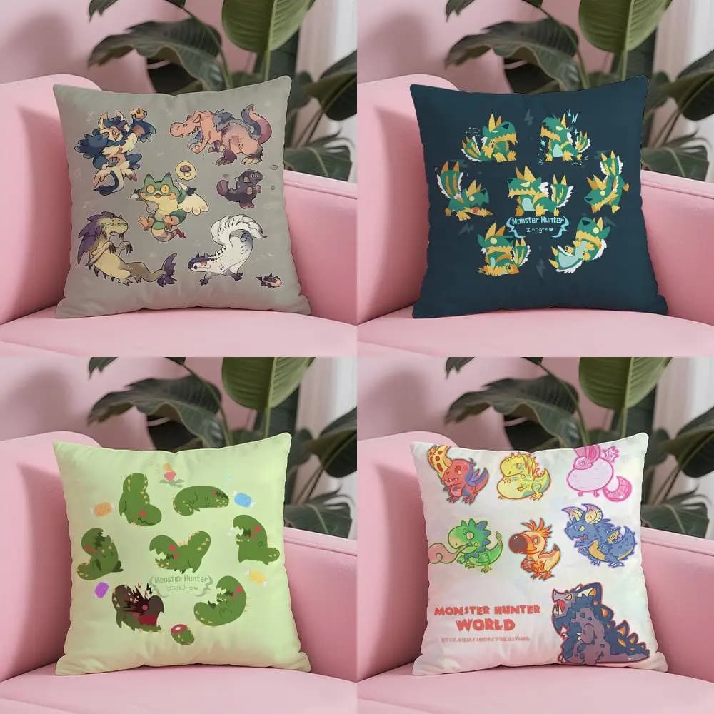 M-monster H-Hunter ANIME Cushion Cover Sofa Cushion Cover Personalized Gift Living Room Home Decor Pillow
