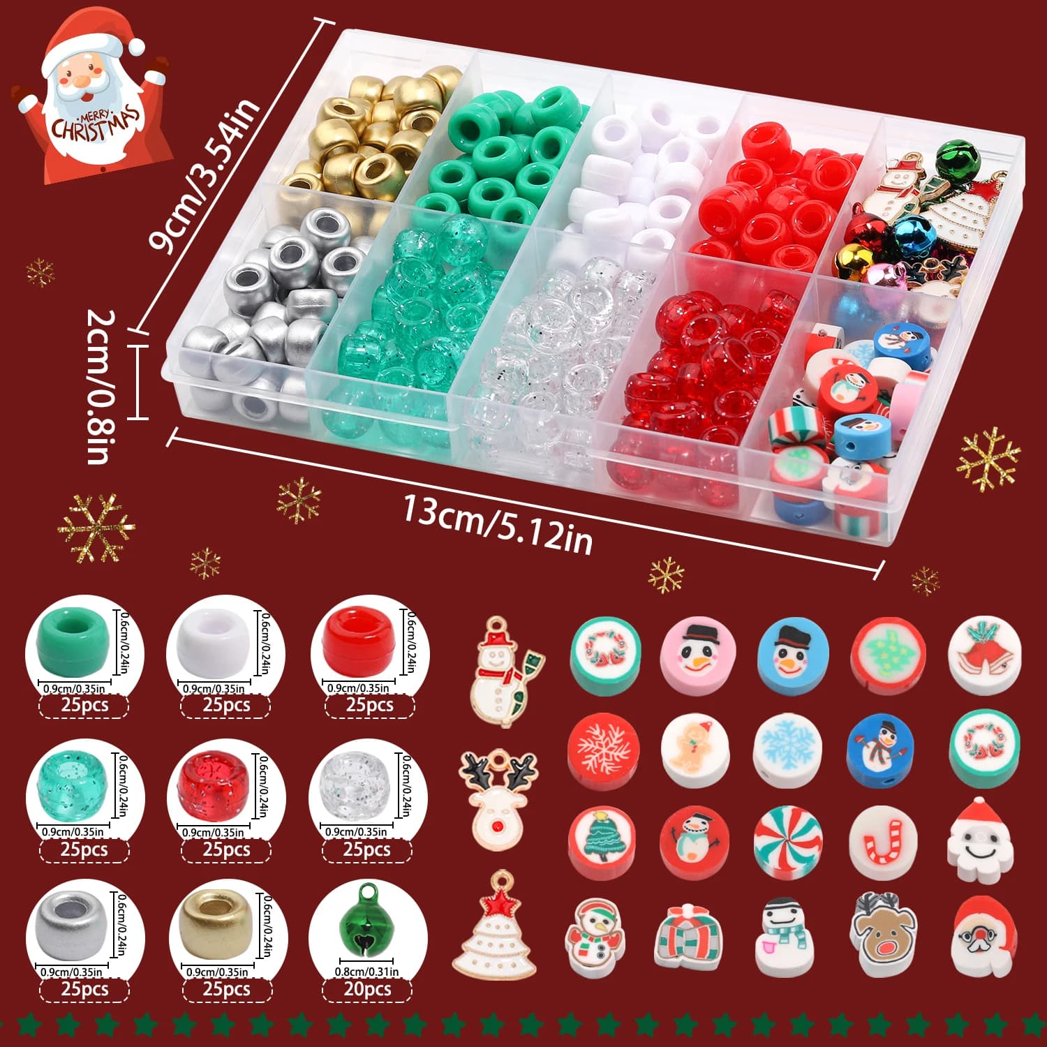Kit di perline natalizie confezione regalo perline di Pony in argilla polimerica con campane Charms Kit per la creazione di gioielli Set cavo elastico per bracciali fai da te
