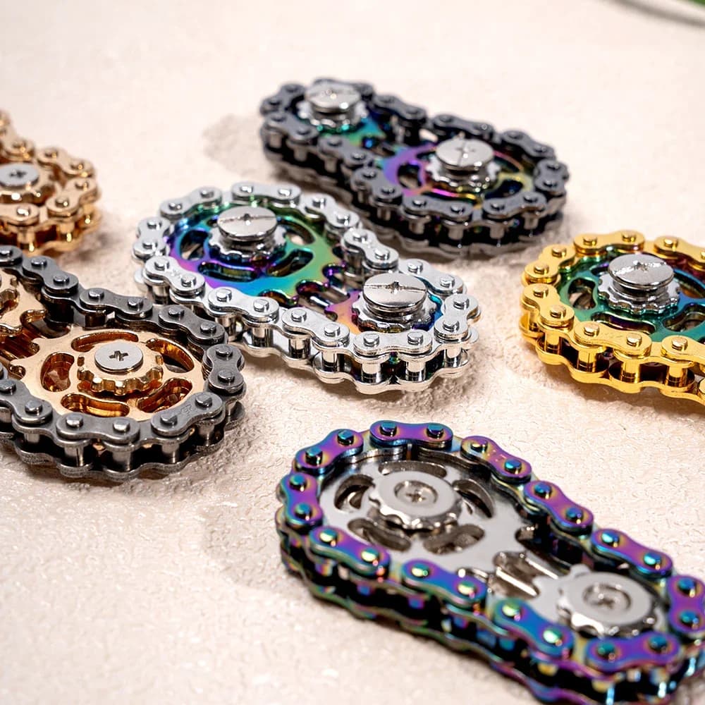 1 giocattolo spinner fidget a forma di catena per bicicletta in metallo colorato, efficace per alleviare lo stress