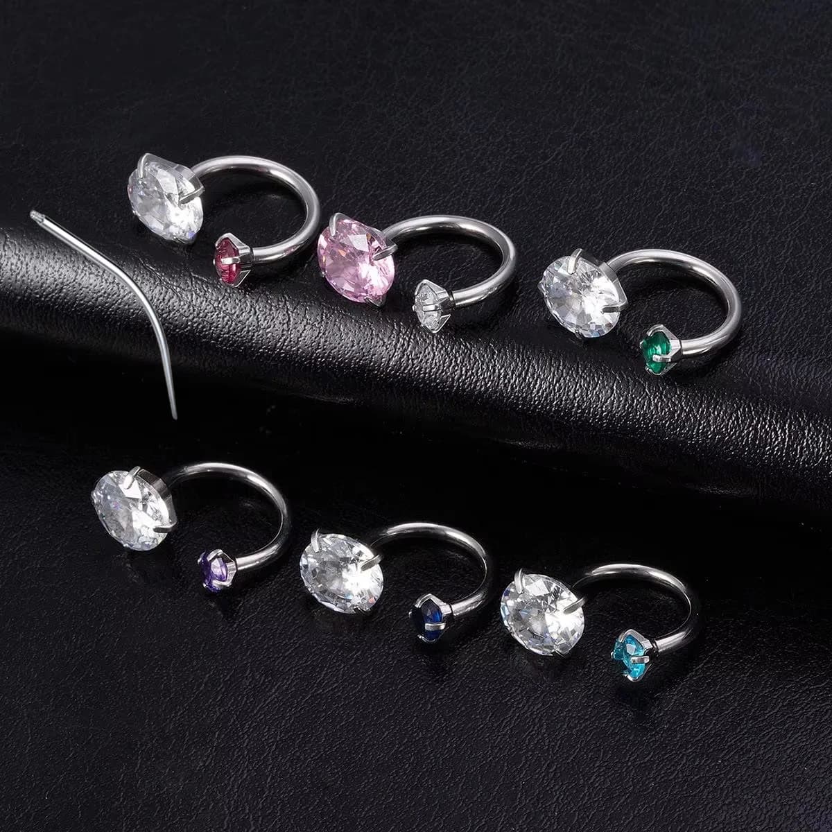 Anelli colorati del naso di ferruccia CZ borchetti in acciaio inossidabile 16G borchetti del naso labbra sopracciglia elica orecchio piercing gioielli con 1pc Taper