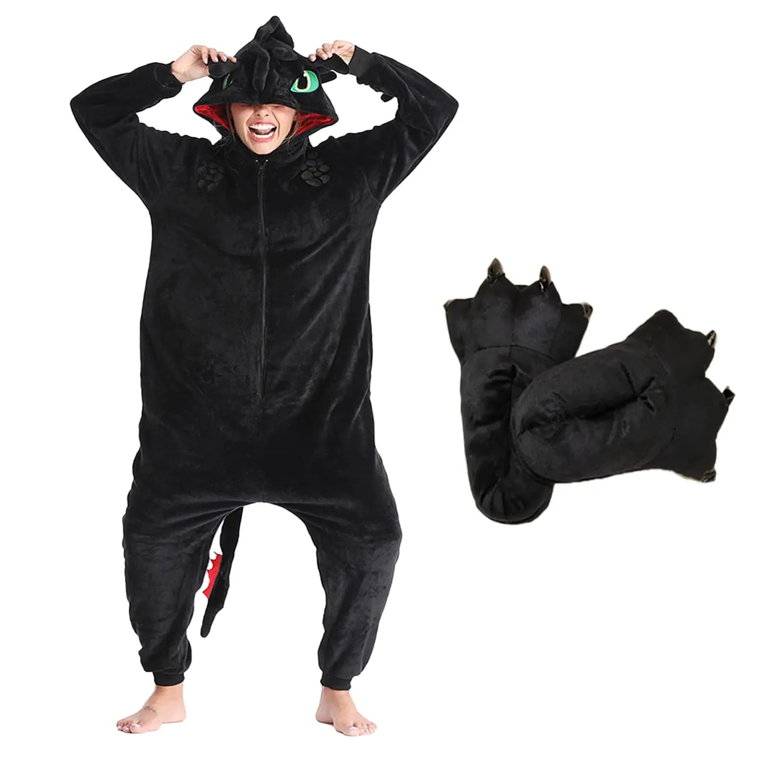 P-jsmen pigiama senza denti con scarpe Animal Dragon Train flanella Costume inverno peluche tutina PJS Cosplay famiglia donna adulto