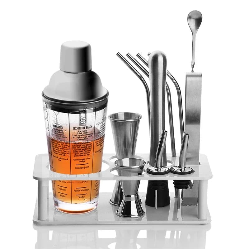Barista a tre stadi con ricetta Shaker per cocktail Shaker in vetro Set Strumento per cocktail Shake a mano Tazza Barware Cucina Sala da pranzo Bar Casa