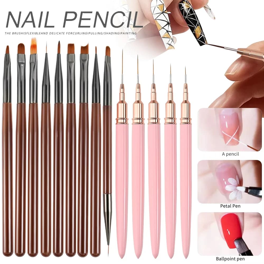 9 Pz/14 Pz Nail Art Pennello Design Punta Pittura Disegno Intagliare Penna Punteggiatura FlatFan Liner Gel Acrilico UV Smalto Strumenti per manicure