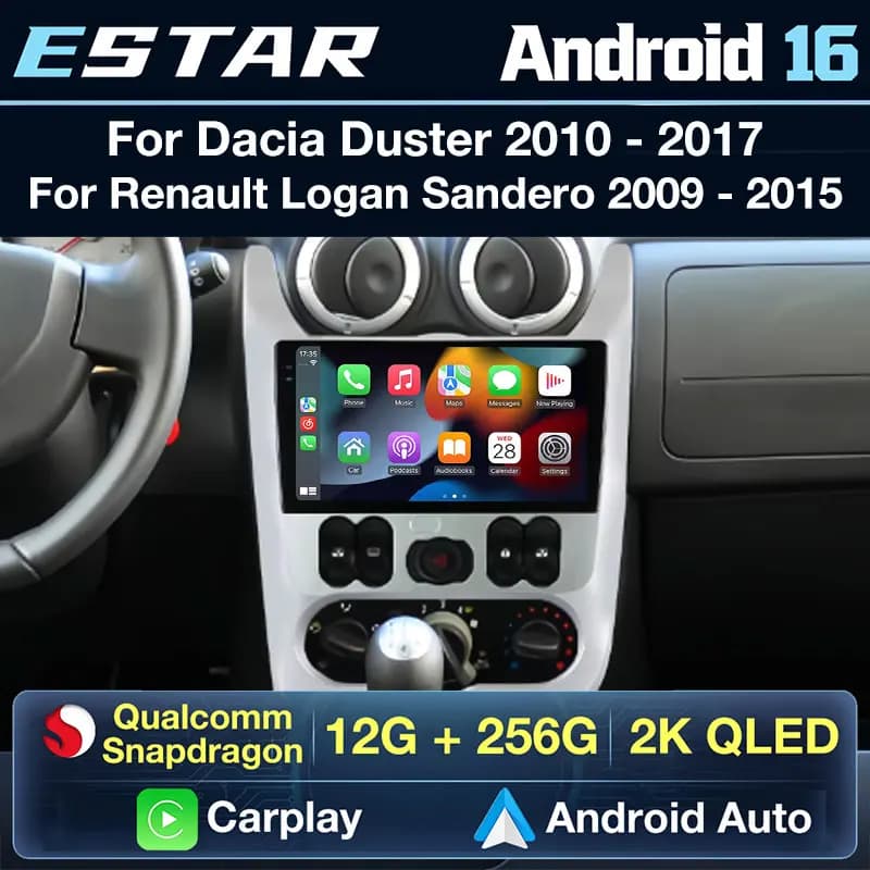 Carplay Wireless Android 16 per Renault Logan 1 Sandero 2009-2015 Largus Dacia Duster Autoradio 4G LTE WIFI DTS