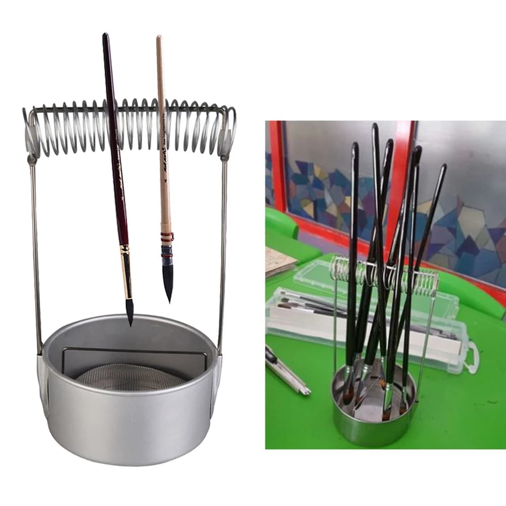 Detergente per pennelli con schermo e supporto Penna per pittura a olio a molla Rondella per pennelli Cancelleria scolastica portatile in acciaio inossidabile