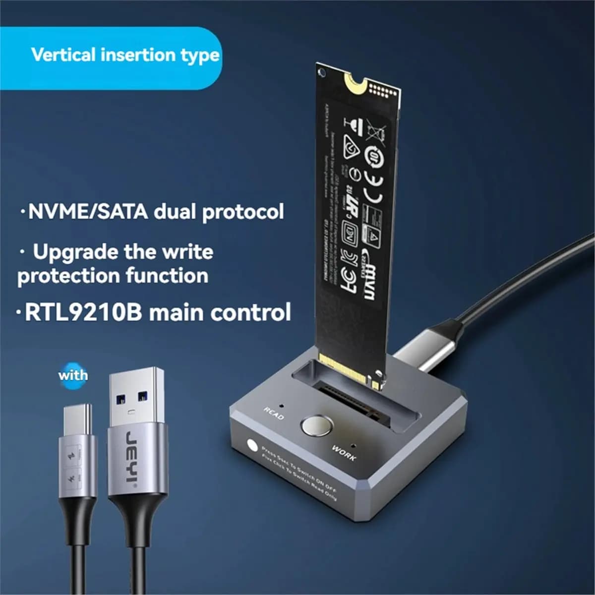 Digital Essentials Lettore SSD M.2 NVMe/USB-C, Docking Station USB 3.2 Gen2 10Gbps, Adattatore per Disco Rigido con Protezione da Scrittura