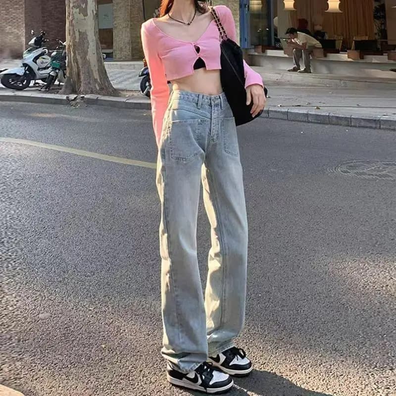 High Waist Wide Leg Jeans Women's Pants Summer New Style from Zhengzhou High End Fashion Straight Cut Non-Stretch Denim