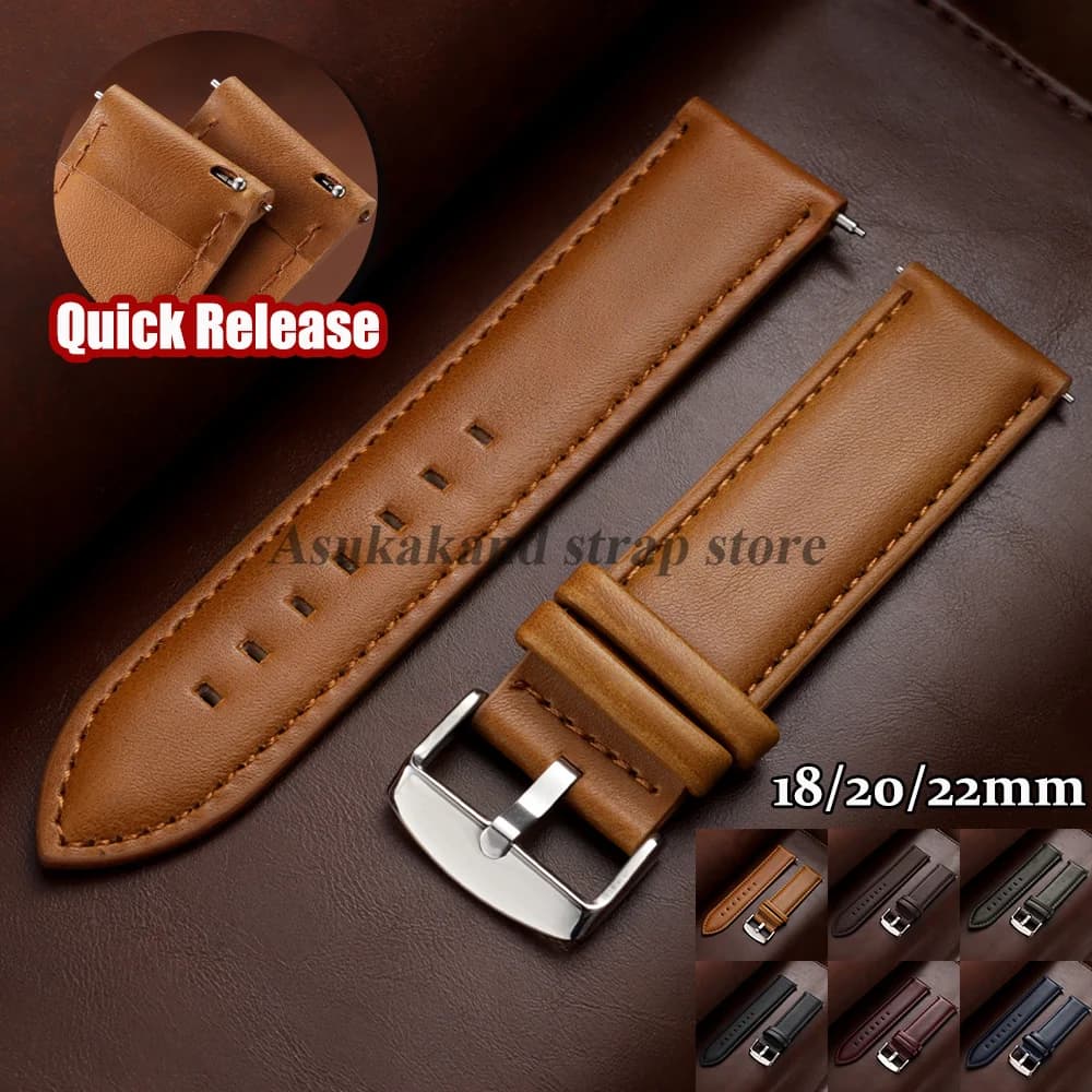Leather Watch Band 18mm 20mm 22mm for Omega for Rolex Watch Strap Quick Release Universal for Seiko Men Women Cowhide Bracelets