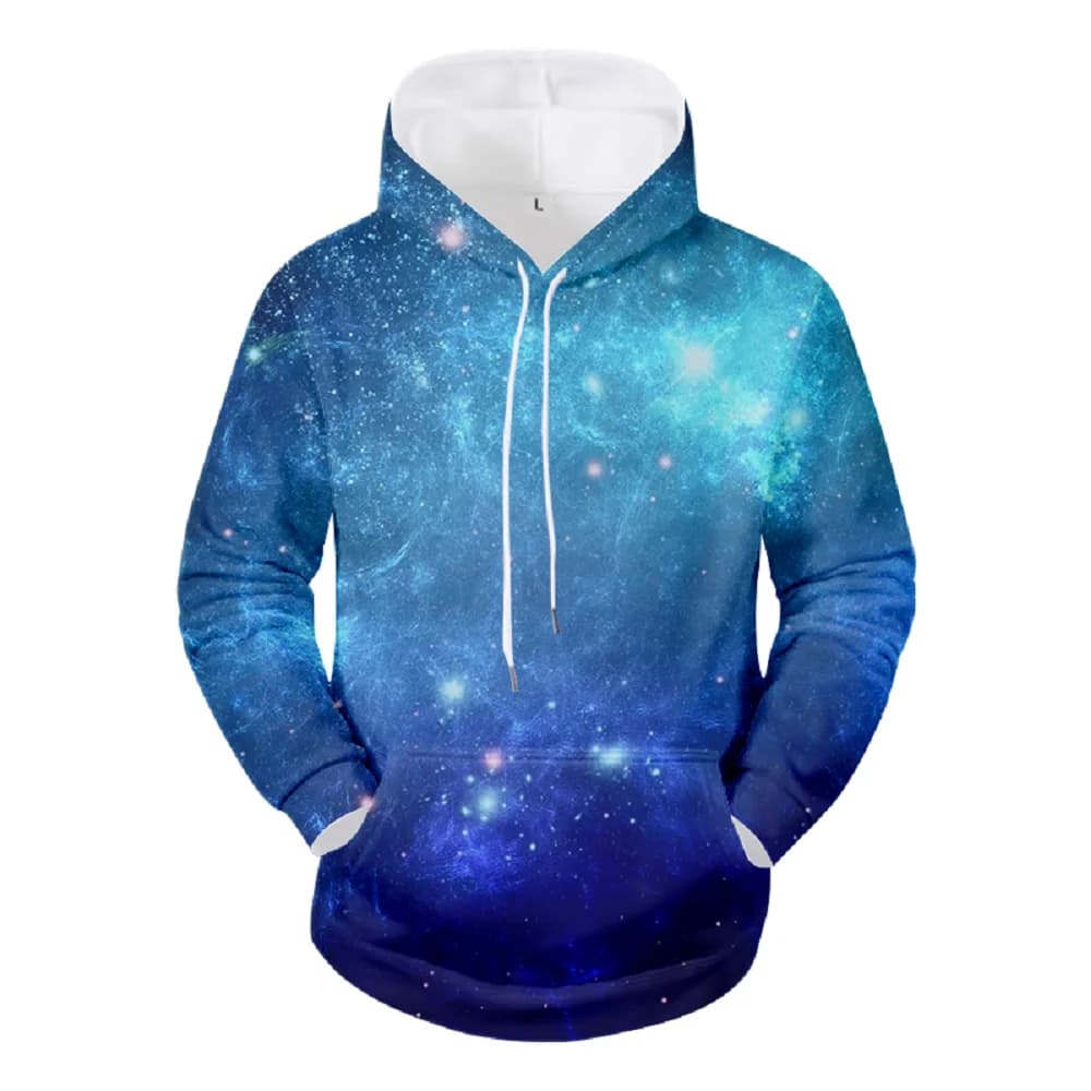 Felpa con cappuccio a maniche lunghe con stampa cielo stellato alla moda da uomo, pullover personalizzato top primaverili e autunnali da uomo