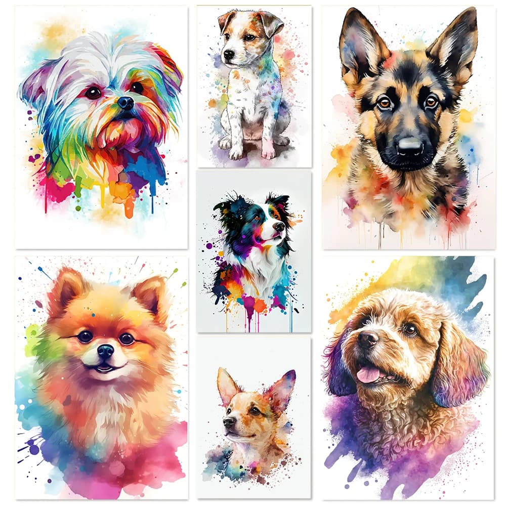 Moda moderna popolare acquerello simpatico cane arte poster stampa su tela pittura murale soggiorno camera da letto decorazione della casa estetica