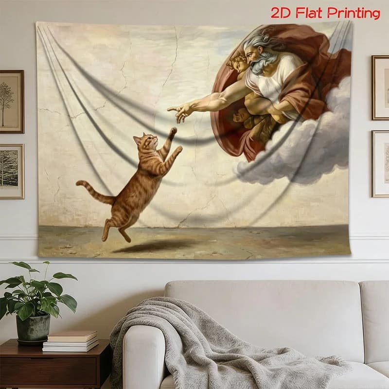 Cat Art Tapestry Canvas Wall Decor Mythological Cat Classical Painting Print Dog Cat Lover Gift Poster Bedroom Living Room Home