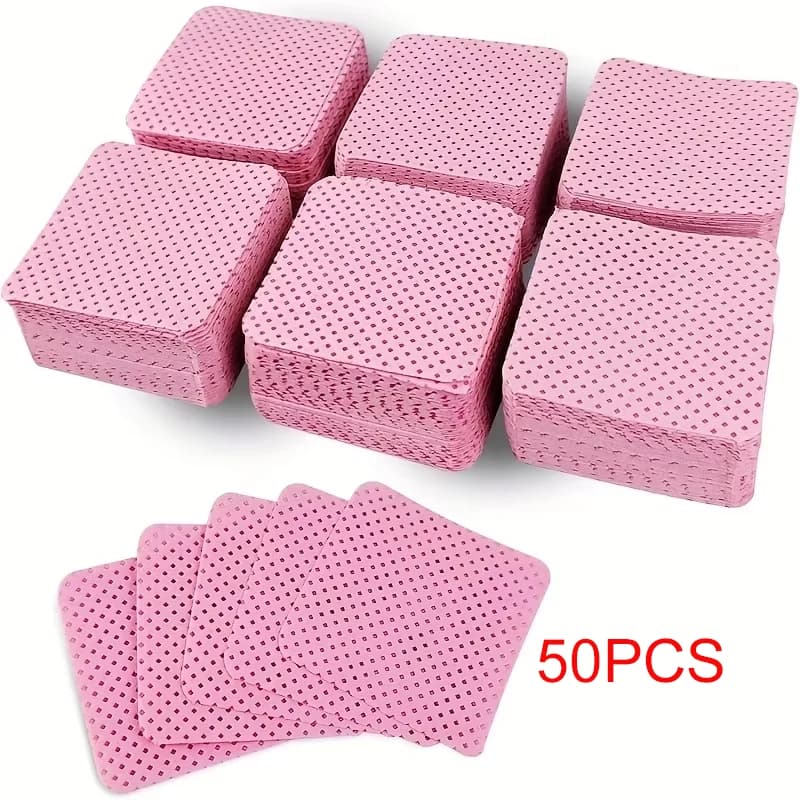 50 nail wipes without hair, super absorbent nail wipes to remove nail gel, eyelash extensions and nail preparation (white, pink)