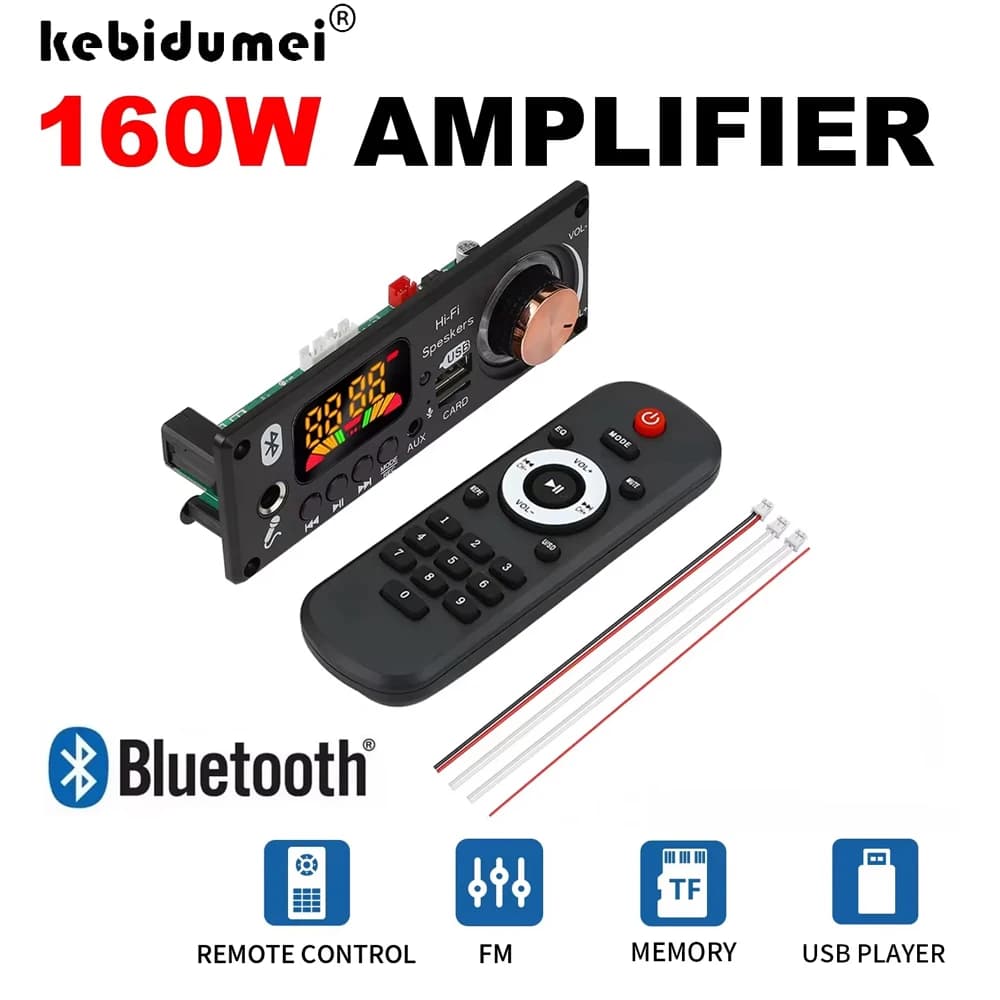 KEBIDUMEI Scheda Decoder MP3 Bluetooth 160W, Amplificatore 2*80W, Lettore Audio 12V, Modulo Radio FM per Auto, Lettore MP3 Fai-da-Te, TF USB, Microfono, Registrazione