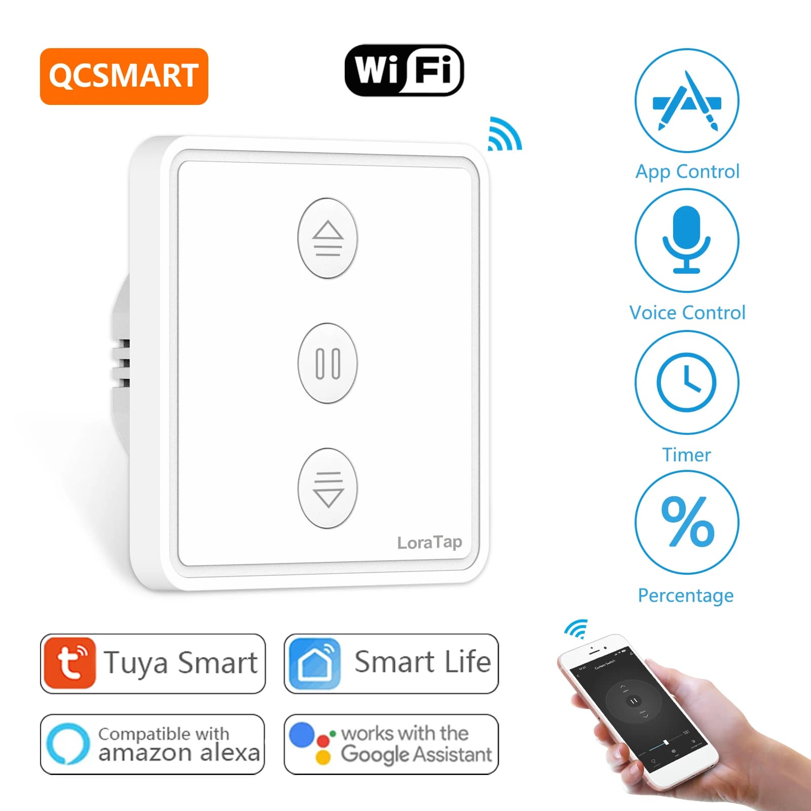LoraTap Tuya Smart Life Tenda Tende elettriche Interruttore a pulsante Controllo percentuale Casa domotica Assistente domestico Alexa