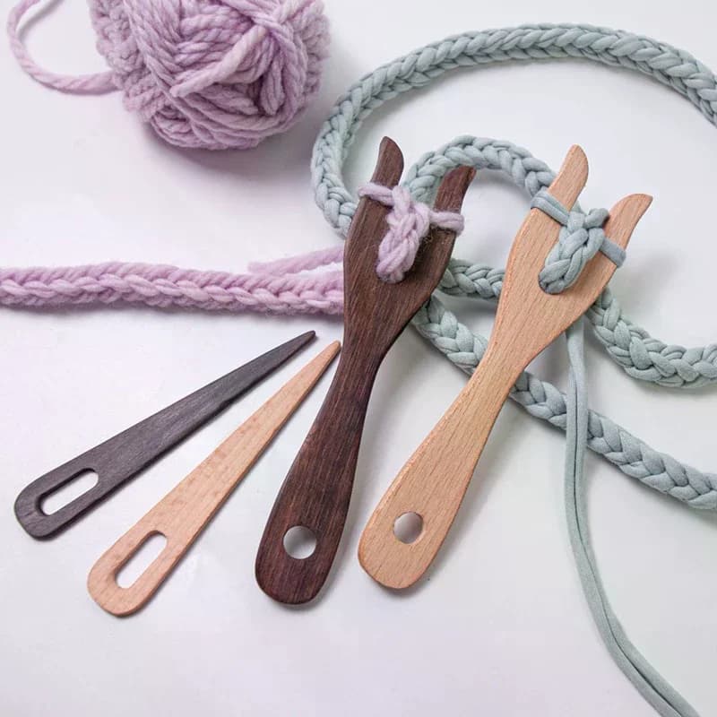 Braider Lightweight Knitting Fork Knitting Fork And Eye Needle Kit Wooden Cording Tool Fork Braided Tool 2Pcs