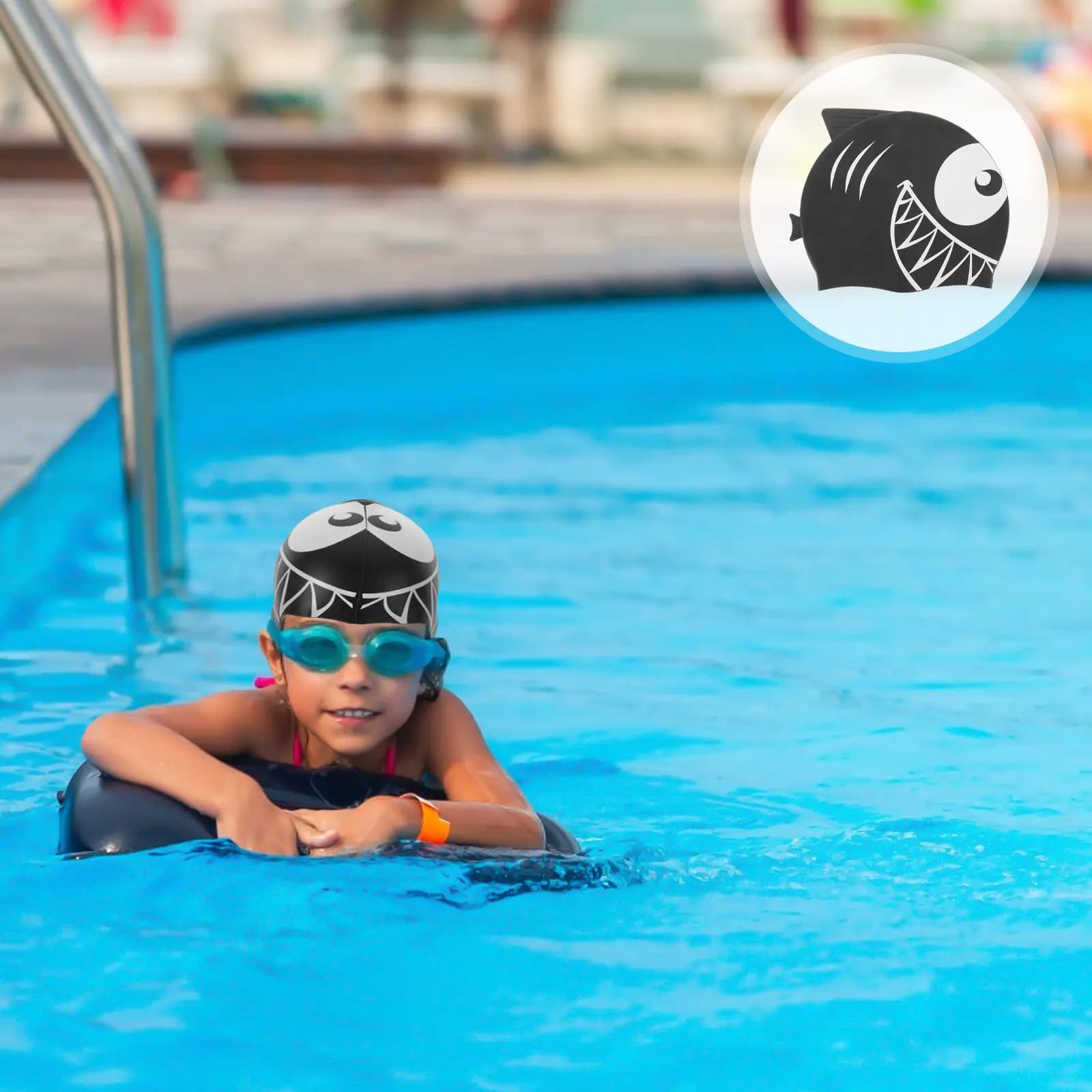 Swimwear Silicone for Children in Shark Shape, Waterproof, Eye Protection, Swimming Hat Cartoon for Pool and Beach, for Girls